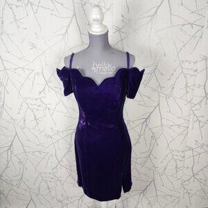 Nu Mode VTG Purple Velvet Off Shoulder Sweetheart Cocktail Dress